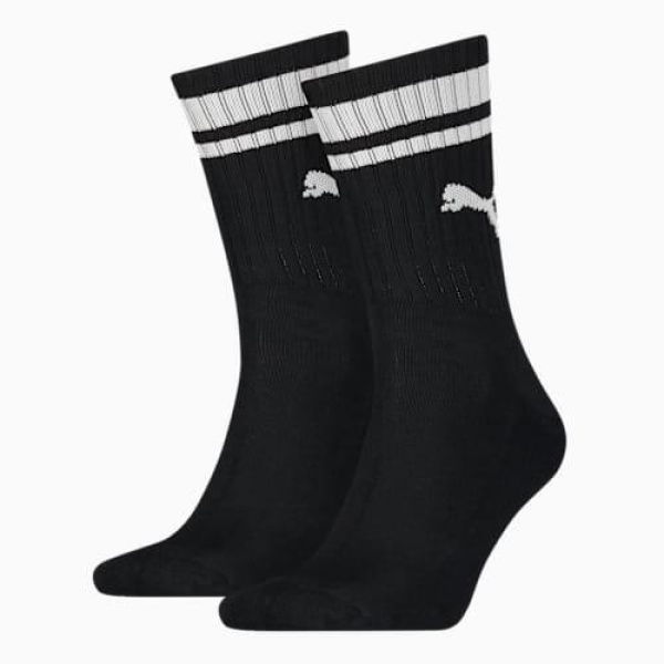 Heritage Stripe Crew Socks (2 Pairs) Unisex in Black, Size 3.5