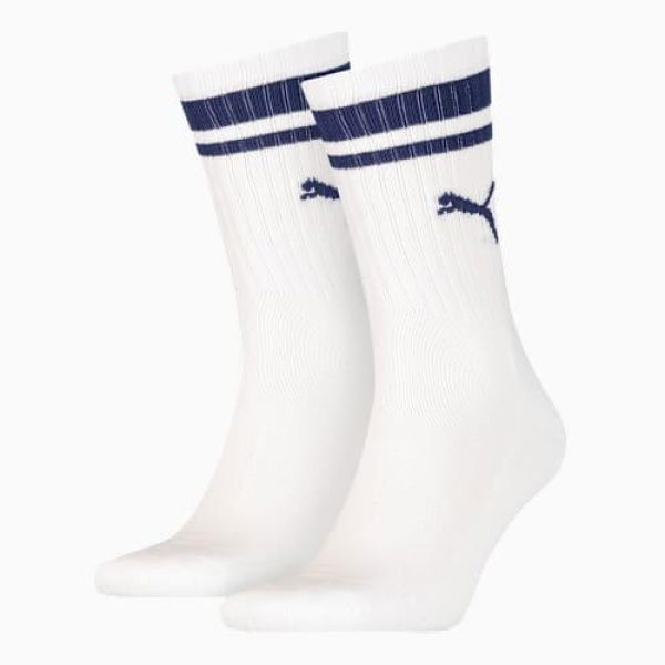 Heritage Stripe Crew Socks (2 Pairs) Unisex in White/Blue, Size 3.5