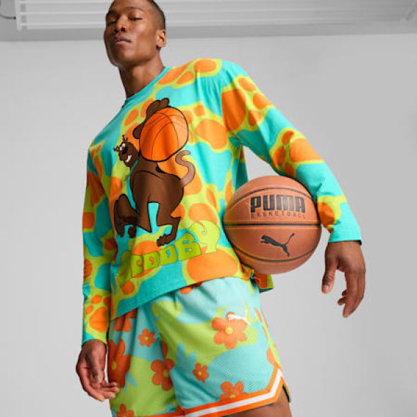 HOOPS x SCOOBY DOO Men's Long Sleeve Top in Aquatic/Lime Smash/Aop, Size Small, Cotton by PUMA