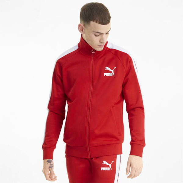 Iconic T7 Men's Track Jacket in High Risk Red, Size Large, Polyester/Cotton by PUMA