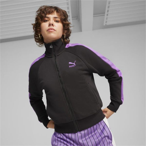 ICONIC T7 Women's Track Jacket in Black/Ultraviolet, Size Medium, Cotton/Polyester by PUMA