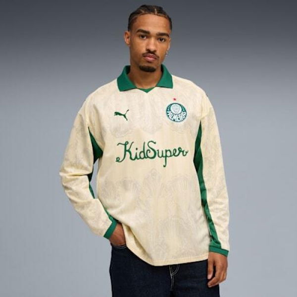 KIDSUPER x SE PALMEIRAS Men's Long Sleeve Retro Shirt in Creamy Vanilla/Vine, Size Small, Polyester by PUMA