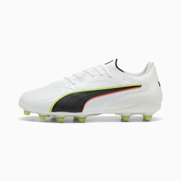 KING 20 PRO FG/AG Unisex Football Boots in White/Glowing Red/Yellow Alert, Size 7, Textile by PUMA Shoes