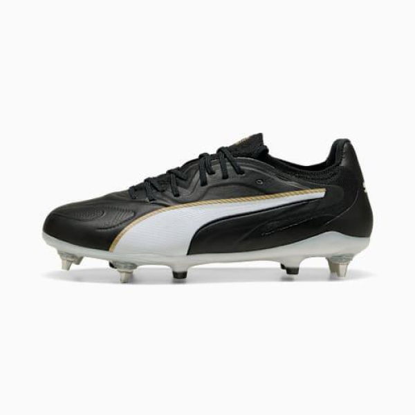KING 20 ULTIMATE MxSG Football Boots Unisex in Black/White/Gold, Size 8, Textile by PUMA Shoes