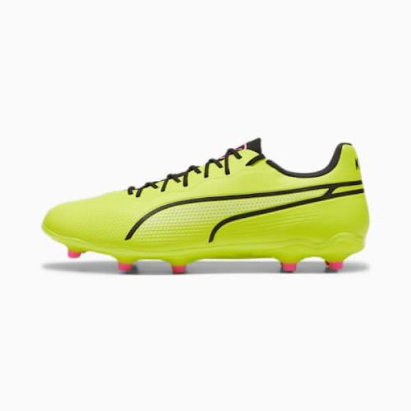 KING PRO FG/AG Unisex Football Boots in Electric Lime/Black/Poison Pink, Size 8.5, Textile by PUMA Shoes