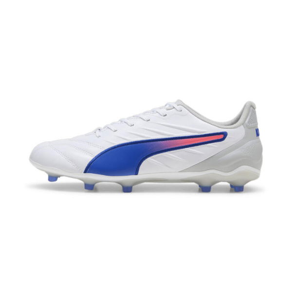 KING PRO FG/AG Unisex Football Boots in White/Bluemazing/Flat Light Gray, Size 10, Textile by PUMA Shoes