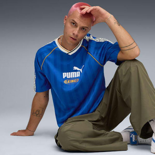 KING Relaxed Football Jersey Shirt Unisex in Mountain Blue, Size Small, Polyester by PUMA Shoes