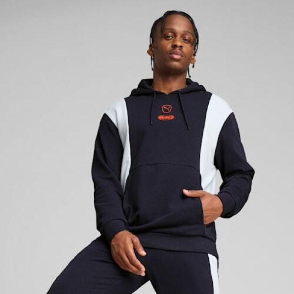 KING Top Men's Football Hoodie in New Navy/Silver Mist, Size Small, Cotton by PUMA