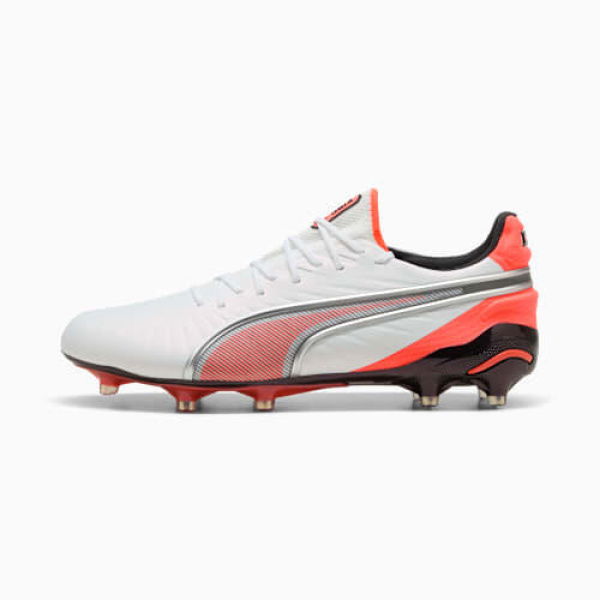 KING ULTIMATE FG/AG Football Boots Unisex in White/Silver/Glowing Red, Size 4 by PUMA Shoes
