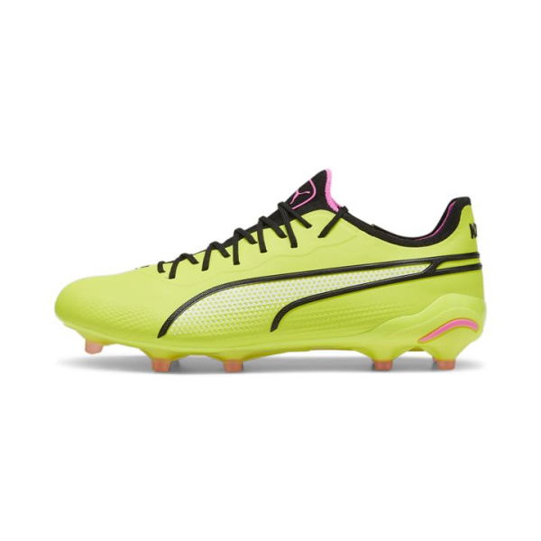 KING ULTIMATE FG/AG Unisex Football Boots in Electric Lime/Black/Poison Pink, Size 13, Textile by PUMA Shoes