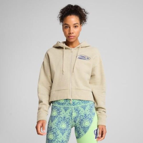 Lace Em Up Women's Cropped Hoodie in Desert Dust/Heather, Size XS, Cotton by PUMA