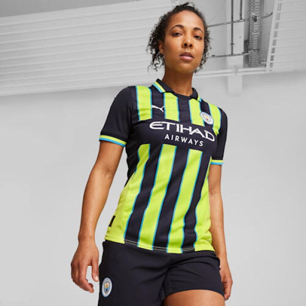 Manchester City 24/25 Away Women's Jersey Shirt in New Navy/Yellow Glow, Size XS, Polyester by PUMA