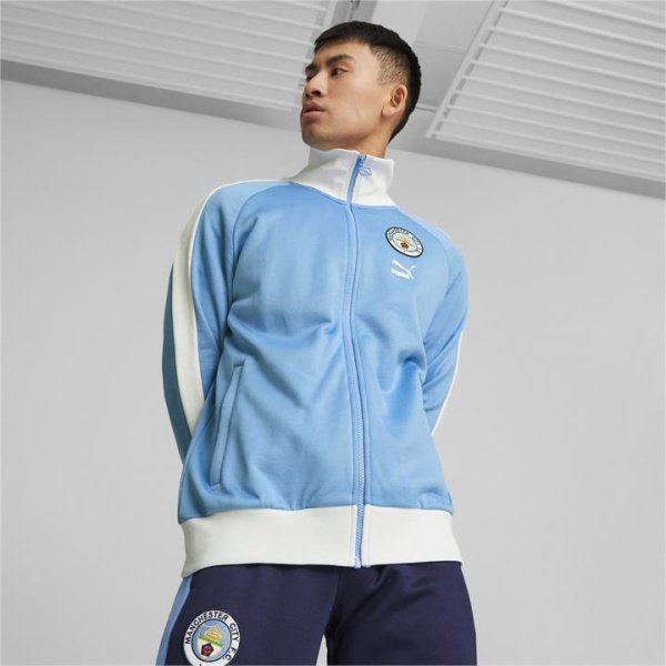 Manchester City F.C. ftblHeritage T7 Men's Track Jacket in Team Light Blue/White, Size Large, Polyester/Cotton by PUMA