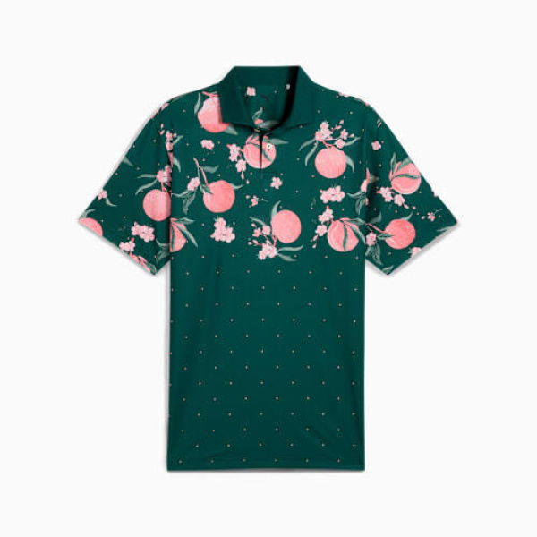 MATTR Freshly Picked Men's Golf Polo Top in Dark Myrtle/Pink Fruit, Size Small by PUMA