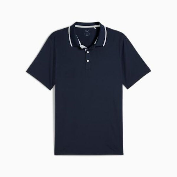 MATTR Men's Elevated Solid Golf Polo Top in Deep Navy, Size Medium, Polyester/Elastane by PUMA