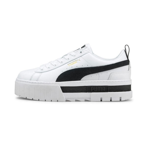 Mayze Leather Women's Sneakers in White/Black, Size 7, Synthetic by PUMA Shoes