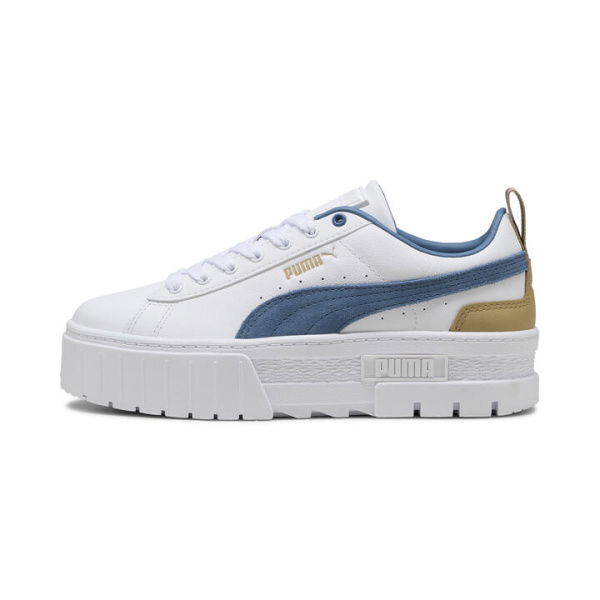 Mayze Leather Women's Sneakers in White/Blue Horizon, Size 9, Synthetic by PUMA Shoes