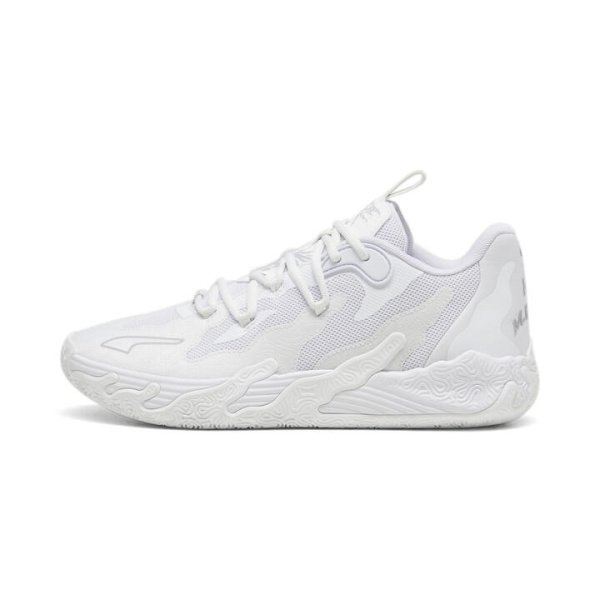 MB.03 Lo Unisex Basketball Shoes in White/Gray Fog, Size 9.5, Synthetic by PUMA Shoes