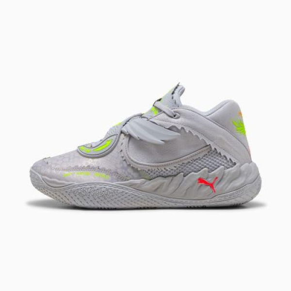 MB.05 Metallic Basketball Unisex Shoes in Vibrant Silver/Yellow Alert/Glowing Red, Size 7.5, Synthetic by PUMA Shoes