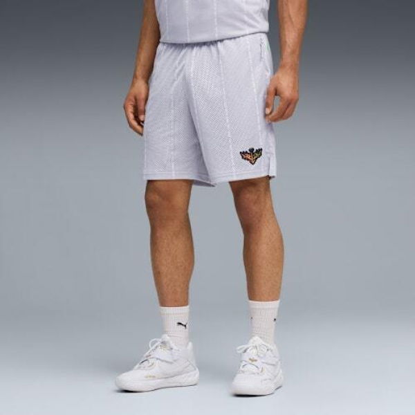 Melo Alwayz On 1 7 Basketball Shorts Men in Silver Mist/Aop, Size Small, Polyester by PUMA