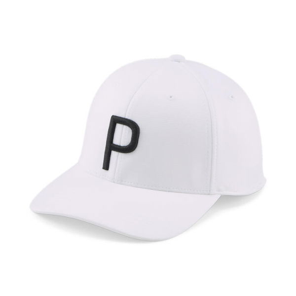 Men's P Golf Cap in White Glow/Black, Polyester/Elastane by PUMA