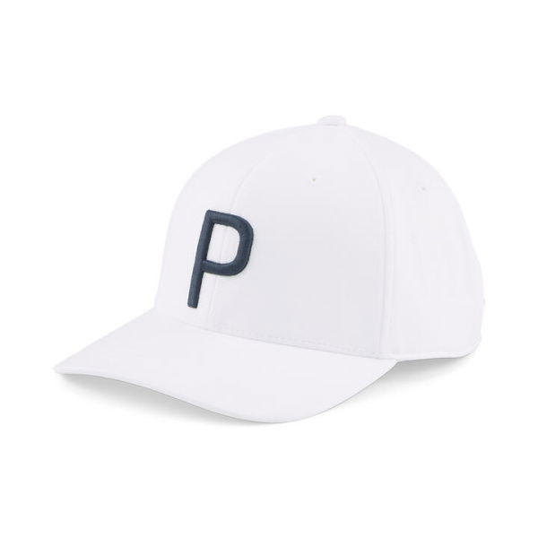 Men's P Golf Cap in White Glow/Navy Blazer, Polyester/Elastane by PUMA