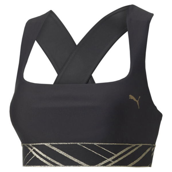 Mid Impact Deco Glam Women's Training Bra in Black/Deco Glam, Size Large, Polyester/Elastane by PUMA