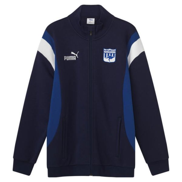 North Melbourne Football Club 2024 Menâ€™s Heritage Zip Up Jacket in Dark Navy/Surf The Web/Nmfc, Size 2XL, Cotton/Polyester by PUMA