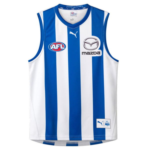 North Melbourne Football Club 2024 Menâ€™s Replica Home Guernsey in White/Surf The Web/Nmfc Home, Size Small by PUMA