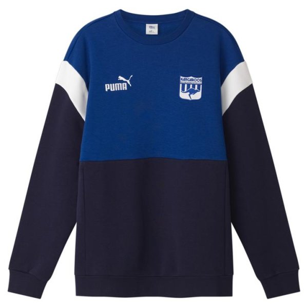 North Melbourne Football Club 2024 Unisex Heritage Crew Top in Navy/Surf The Web/Nmfc, Size XL, Cotton/Polyester by PUMA