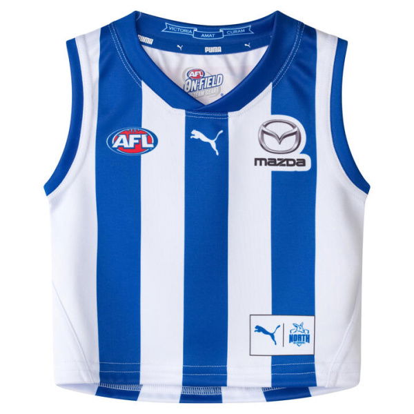 North Melbourne Football Club 2025 Infant Replica Home Guernsey in Surf The Web/White/Nmfc Home, Size 3/6M by PUMA