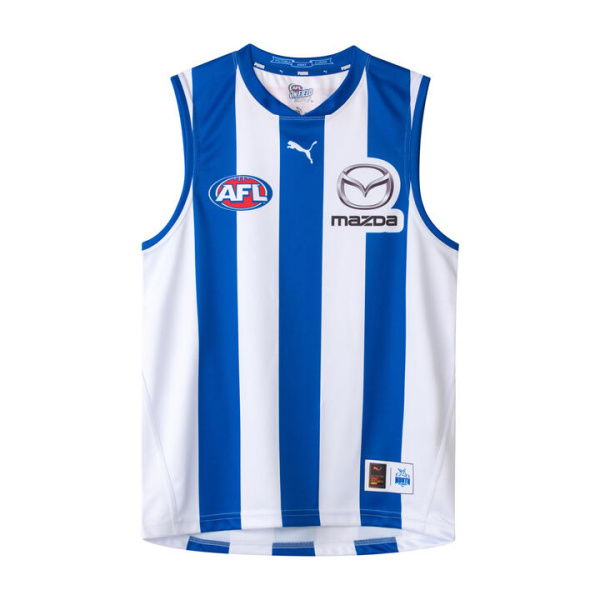 North Melbourne Football Club 2025 Women's Replica Home Guernsey in Surf The Web/White/Nmfc Home, Size Small by PUMA