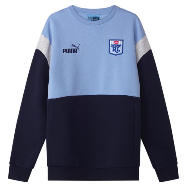 NSW Blues 2024 Unisex Heritage Crew Top in Bel Air Blue/Dark Sapphire/Nsw, Size Small, Cotton/Polyester by PUMA