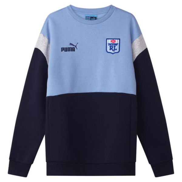 NSW Blues 2024 Unisex Heritage Crew Top in Bel Air Blue/Dark Sapphire/Nsw, Size XS, Cotton/Polyester by PUMA