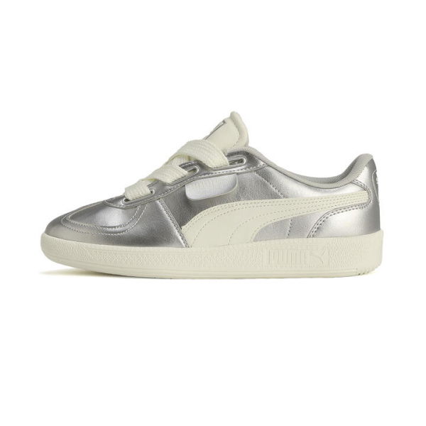 Palermo Wide Lace Metallic Sneakers Women in Silver/Warm White/Cool Light Gray, Size 5.5, Textile by PUMA Shoes