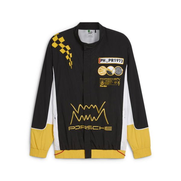 Porsche Legacy Men's Jacket in Black/Sport Yellow/White, Size Large, Polyester by PUMA