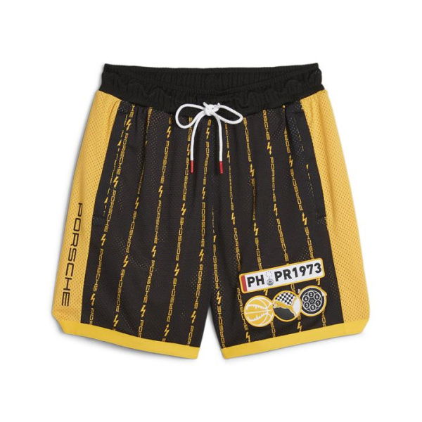 Porsche Legacy Men's Shorts in Black/Sport Yellow, Size Medium, Polyester by PUMA