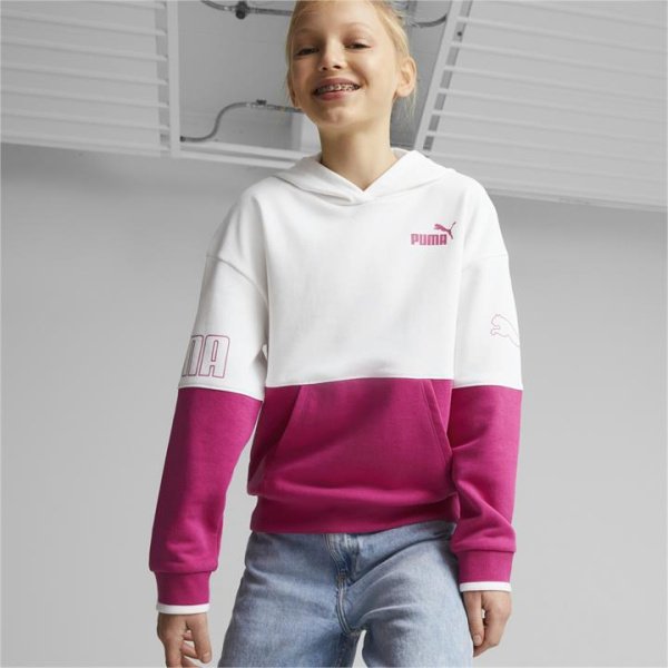 Power Colour Block Girls' Hoodie in Orchid Shadow, Size 4T, Cotton/Polyester by PUMA