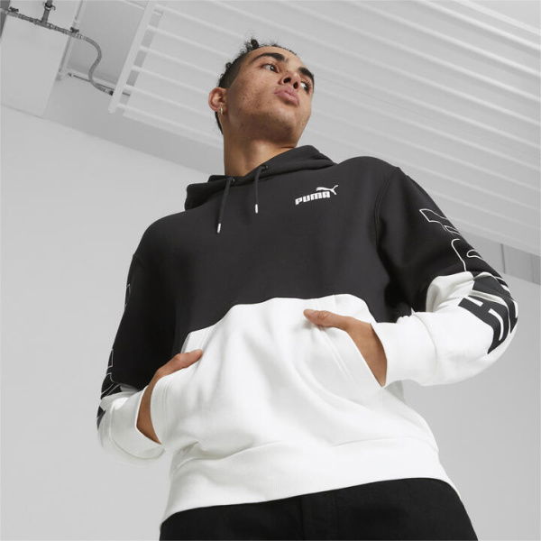 POWER Colourblock Men's Hoodie in Black/White, Size XL, Cotton by PUMA