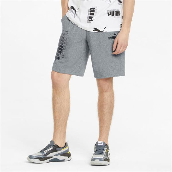 Power Logo Men's Shorts in Medium Gray Heather, Size XL, Cotton/Polyester by PUMA