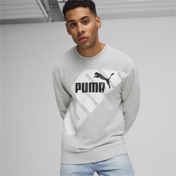 POWER Men's Graphic Sweatshirt in Light Gray Heather, Size Medium, Cotton/Polyester by PUMA