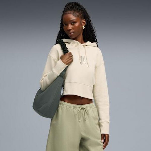 Premium Essentials Relaxed Graphic Hoodie Women in Alpine Snow, Size Small by PUMA