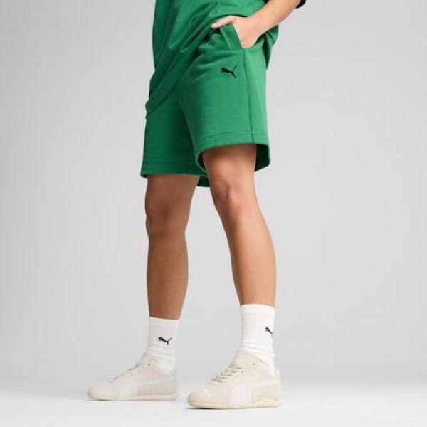 PREMIUM ESSENTIALS Relaxed Unisex Graphic Shorts 7 in Archive Green, Size Small, Cotton/Elastane by PUMA