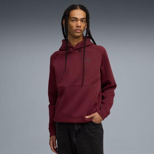 PUMATECH Men's Relaxed Graphic Hoodie in Ruby Shimmer/Black, Size Small, Cotton