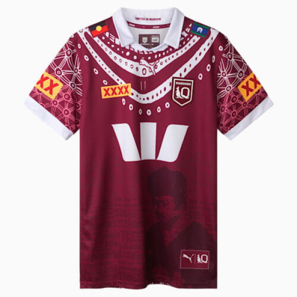 QLD Maroons 2025 Women's Replica Indigenous Jersey Shirt in Burgundy/Qrl Indigenous, Size Small by PUMA