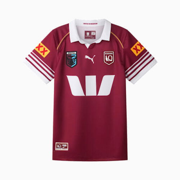QLD Maroons 2026 Men's Replica Home Jersey Shirt in Burgundy/White/Qrl, Size Small by PUMA