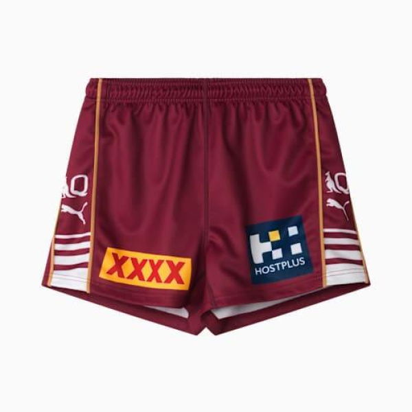 QLD Maroons 2026 Men's Replica Home Shorts in Burgundy/White/Qrl, Size Medium by PUMA