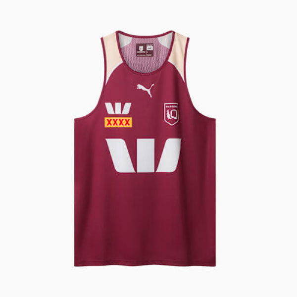 QLD Maroons 2026 Men's Training Singlet in Burgundy/White/Qrl, Size Medium by PUMA