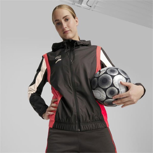 Queen Women's Football Jacket in Black/Fire Orchid/Warm White, Size Large, Nylon by PUMA