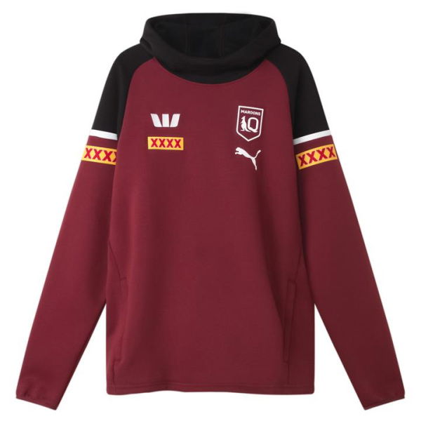 Queensland Maroons 2024 Menâ€™s Team Hoodie in Black/Burgundy/White, Size 2XL, Cotton/Polyester by PUMA